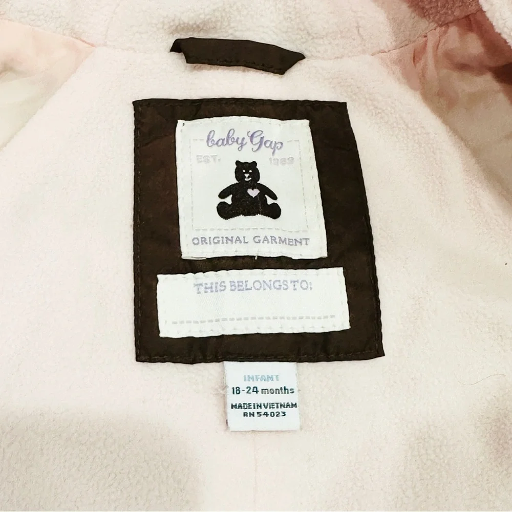 Gap babyGAP Brown Pink Down Filled Bunting Winter Hooded Snowsuit - Picture 3 of 11